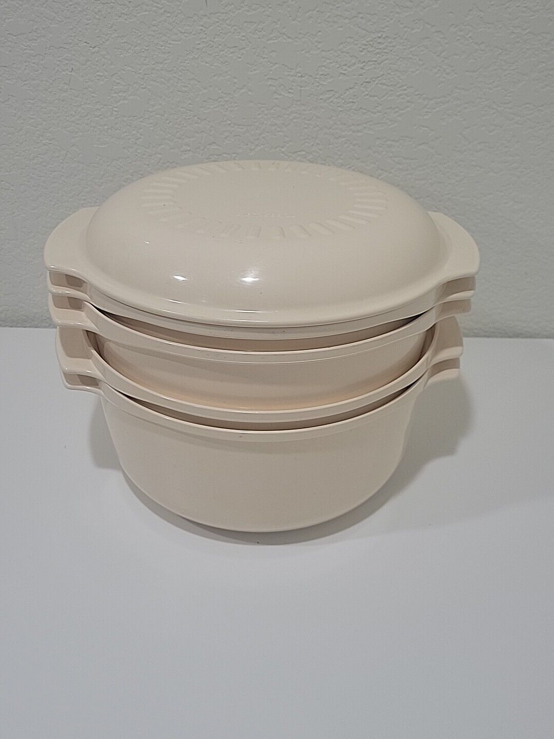 Tupperware Tupperwave Microwave Stack Cooker Steamer 5 Pc Almond 3 Qt 1.75 Qt 