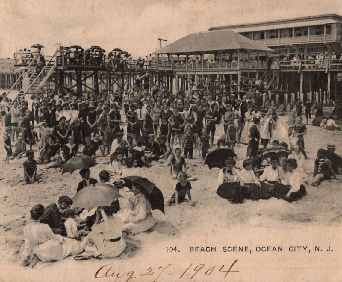 1904 Ocean City NJ Beach Scene Boardwalk Vintage Antique UDB Postcard Edwardian