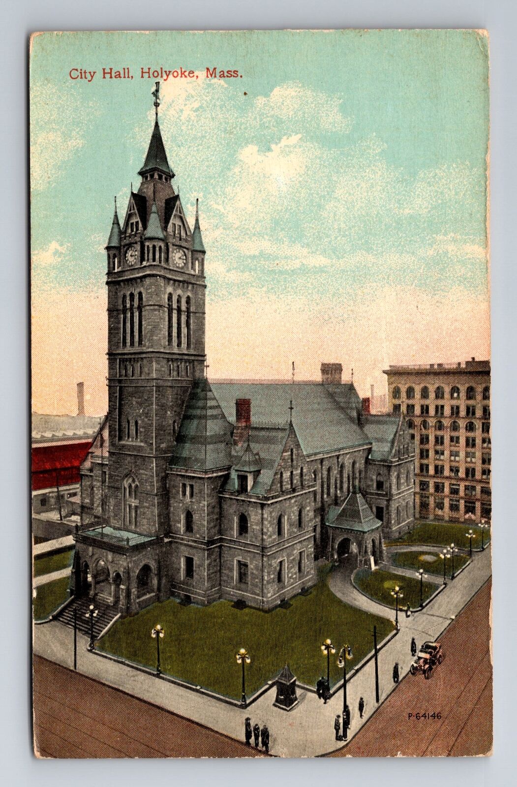 Holyoke MA-Massachusetts, City Hall, Antique, Vintage c1915 Souvenir Postcard