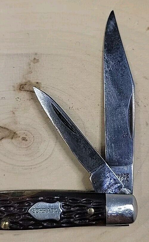 Vintage Schrade 233 2 Blade Serpentine Jack Pocket Knife USA Delrin Handles
