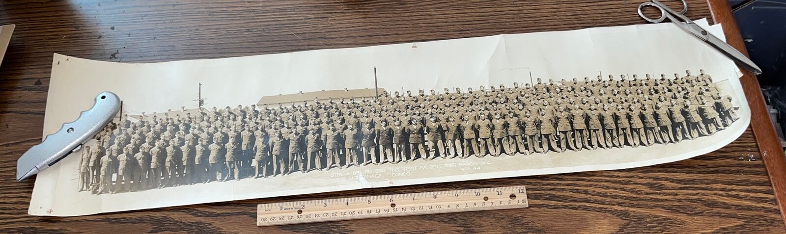 WWII PANORAMIC PHOTO BTRY A 6th BN 2nd TNG REGT F.A. RTC FORT BRAGG April 1944
