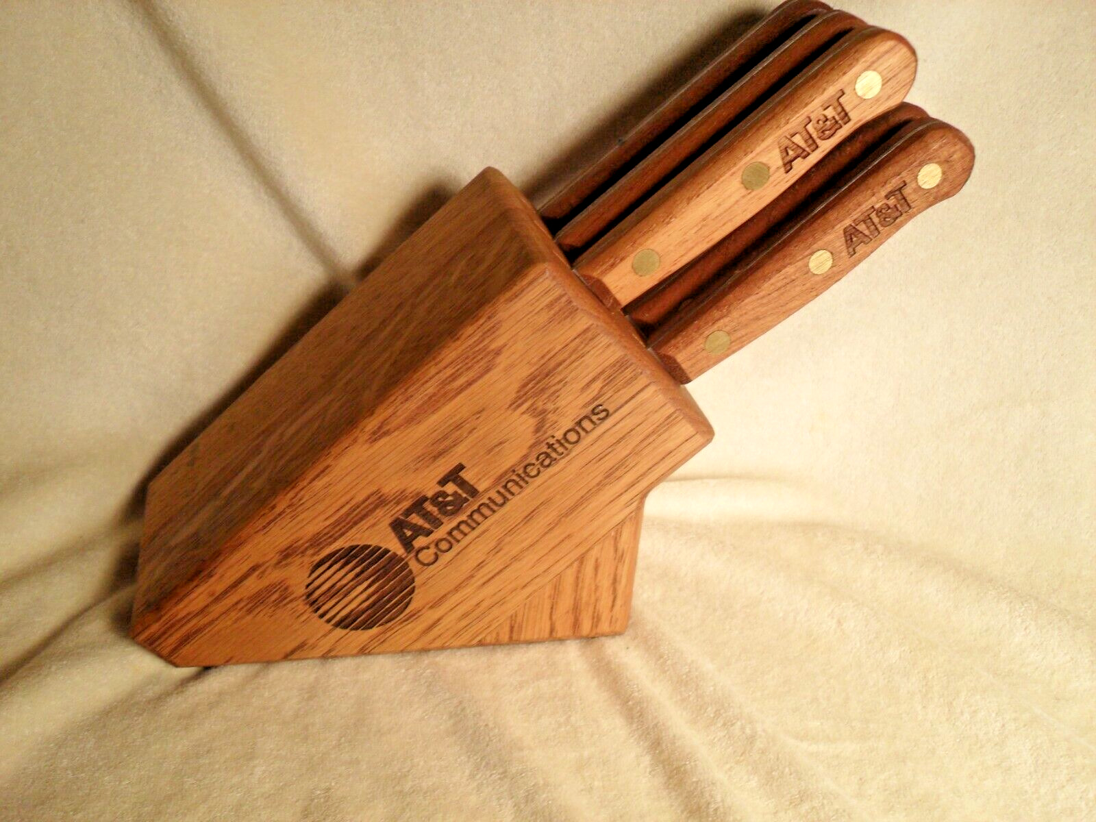 AT&T 1 Of A Kind 6 Pc. Knife Set In Wood Block From 1990's But NEW Sales Sample