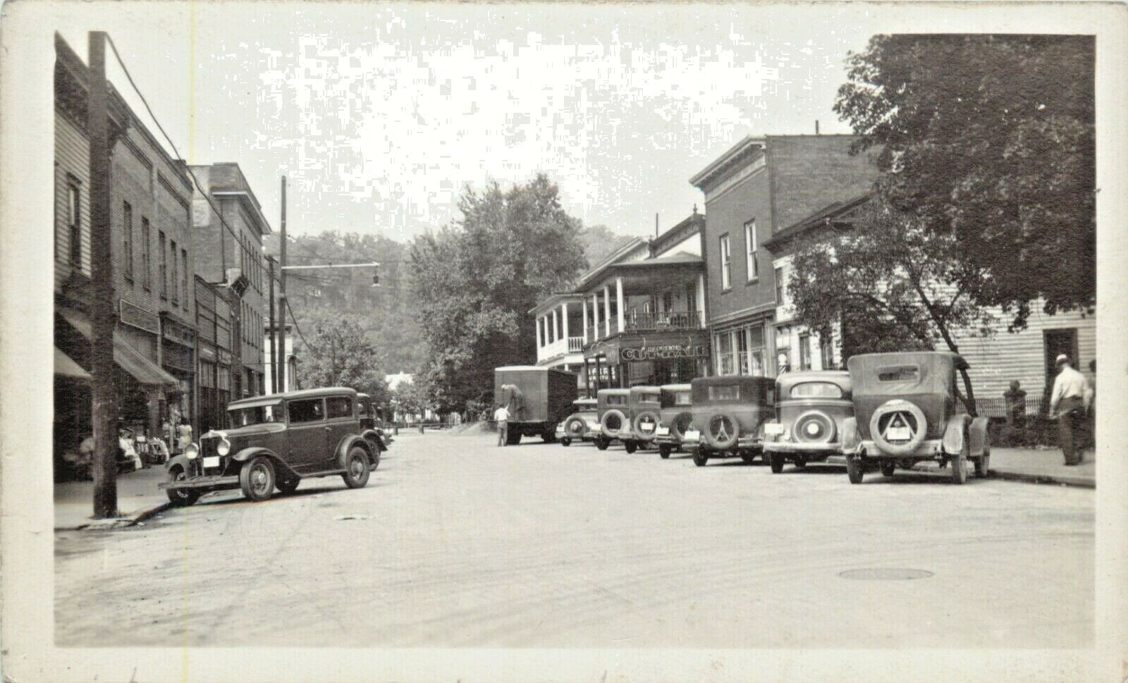 A Quiet Day On Main Street, 20's Autos, Newcomerstown, Ohio OH RPPC