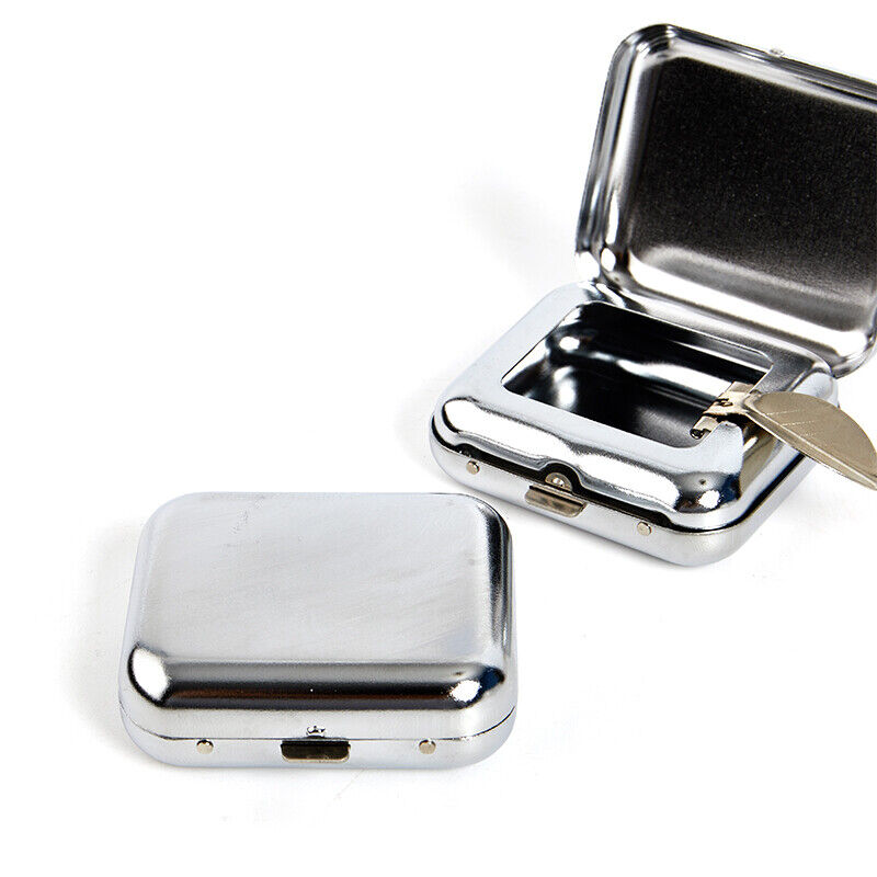 Stainless Steel Square Pocket Ashtray metal Tray With Lids Portable Ashtray^-WR