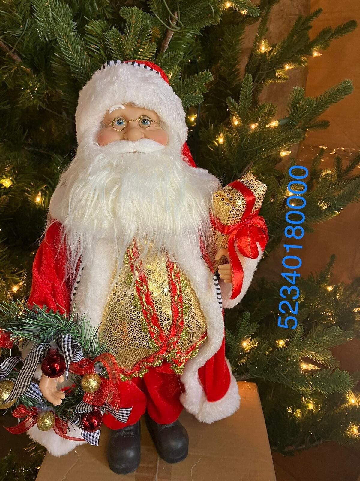 18IN RED COAT GOLD VEST STANDING SANTA FIGURINE WITH GIFTS HOLIDAY DECOR