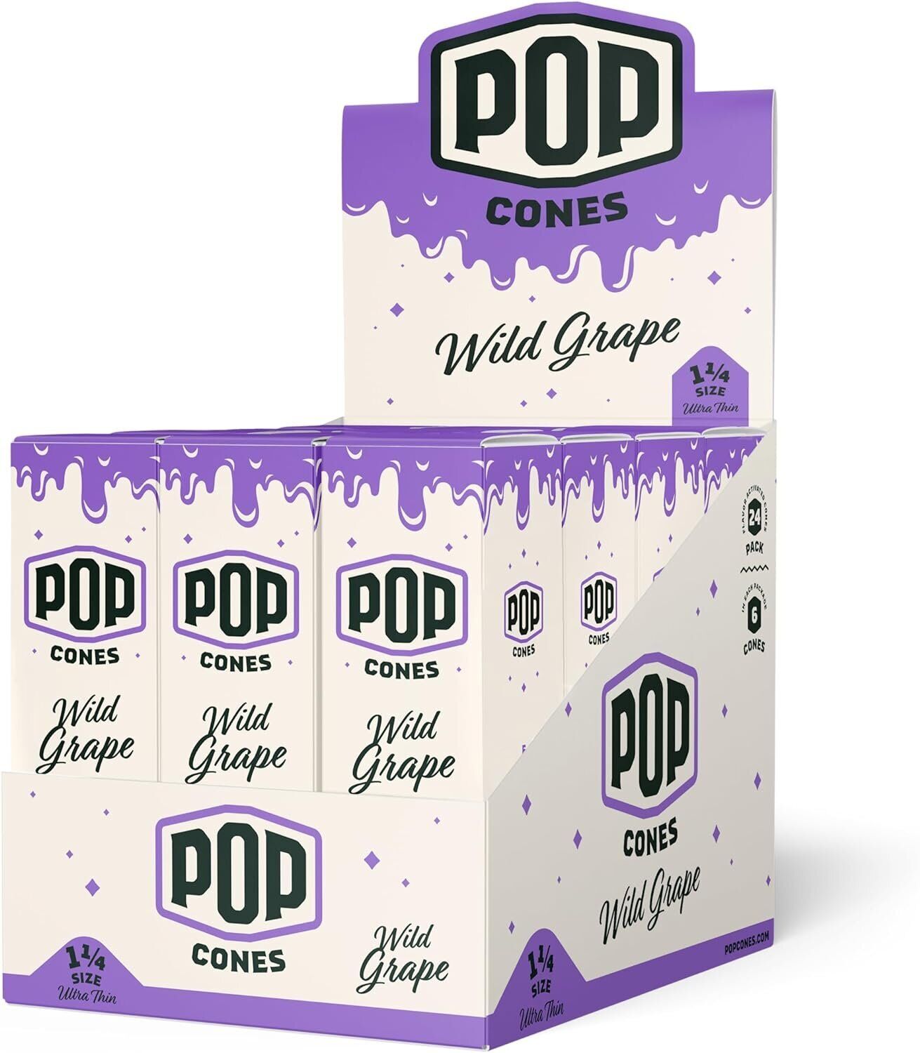 24 Pop Cones 1 1/4 - Ultra-Thin Pre-Rolled Cones - 6 Cones per Pack - Wild Grape