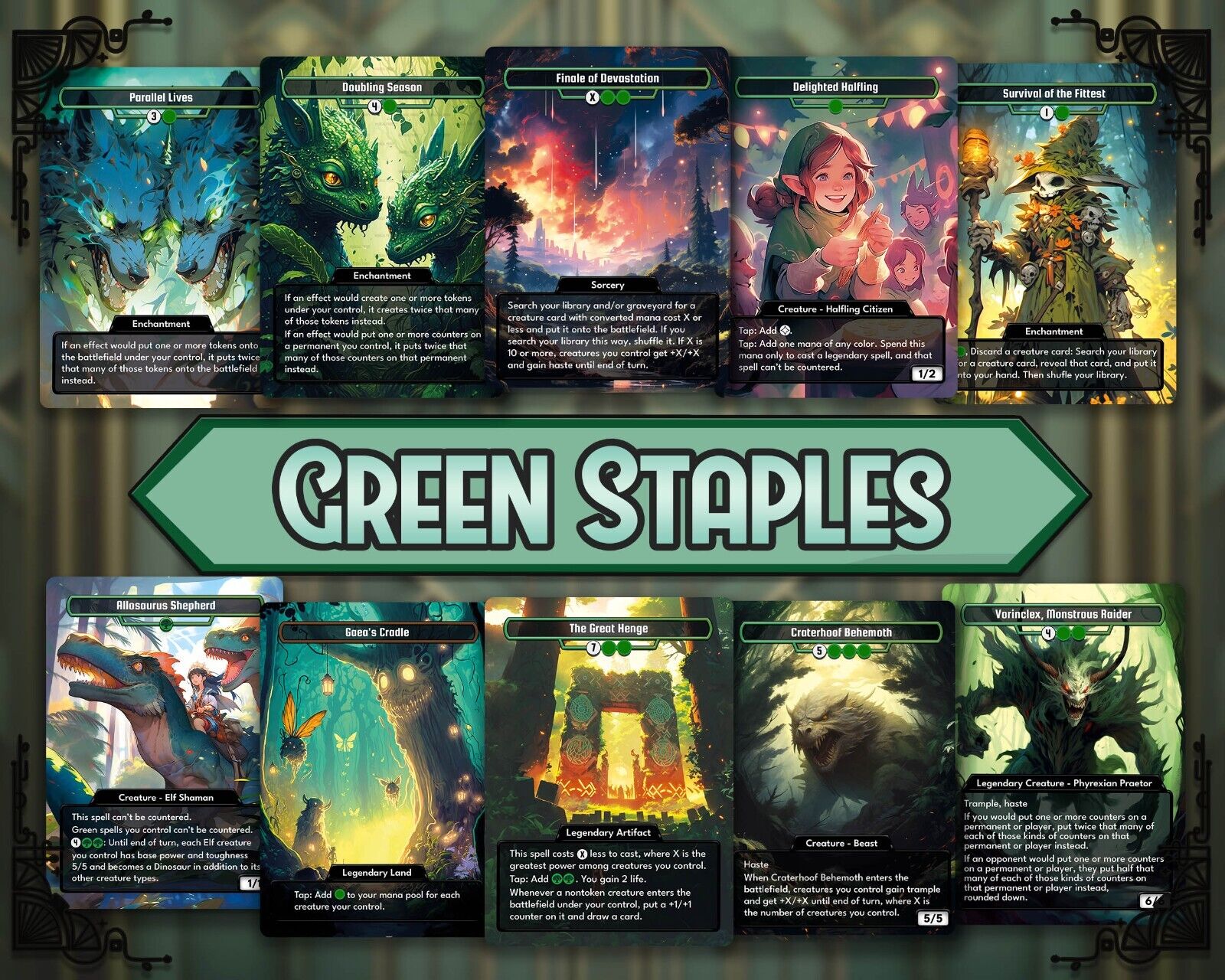 x10 Green Top Cards - High Quality Altered Art Custom Cards