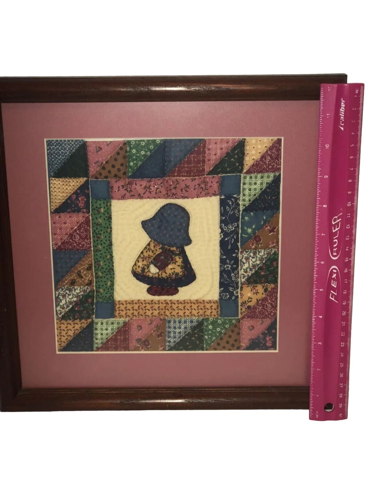 Vintage Quilt Square  Bonnet Baby Framed Wall Art Hanging ￼farmhouse Fun