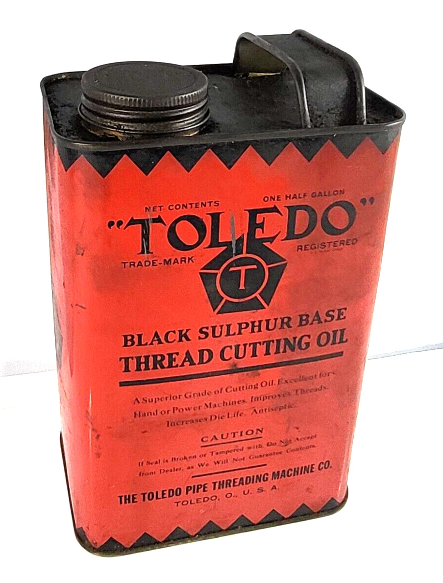 Rare Toledo Black Sulphur Base Thread Cutting 1/2 Gallon Oil Can