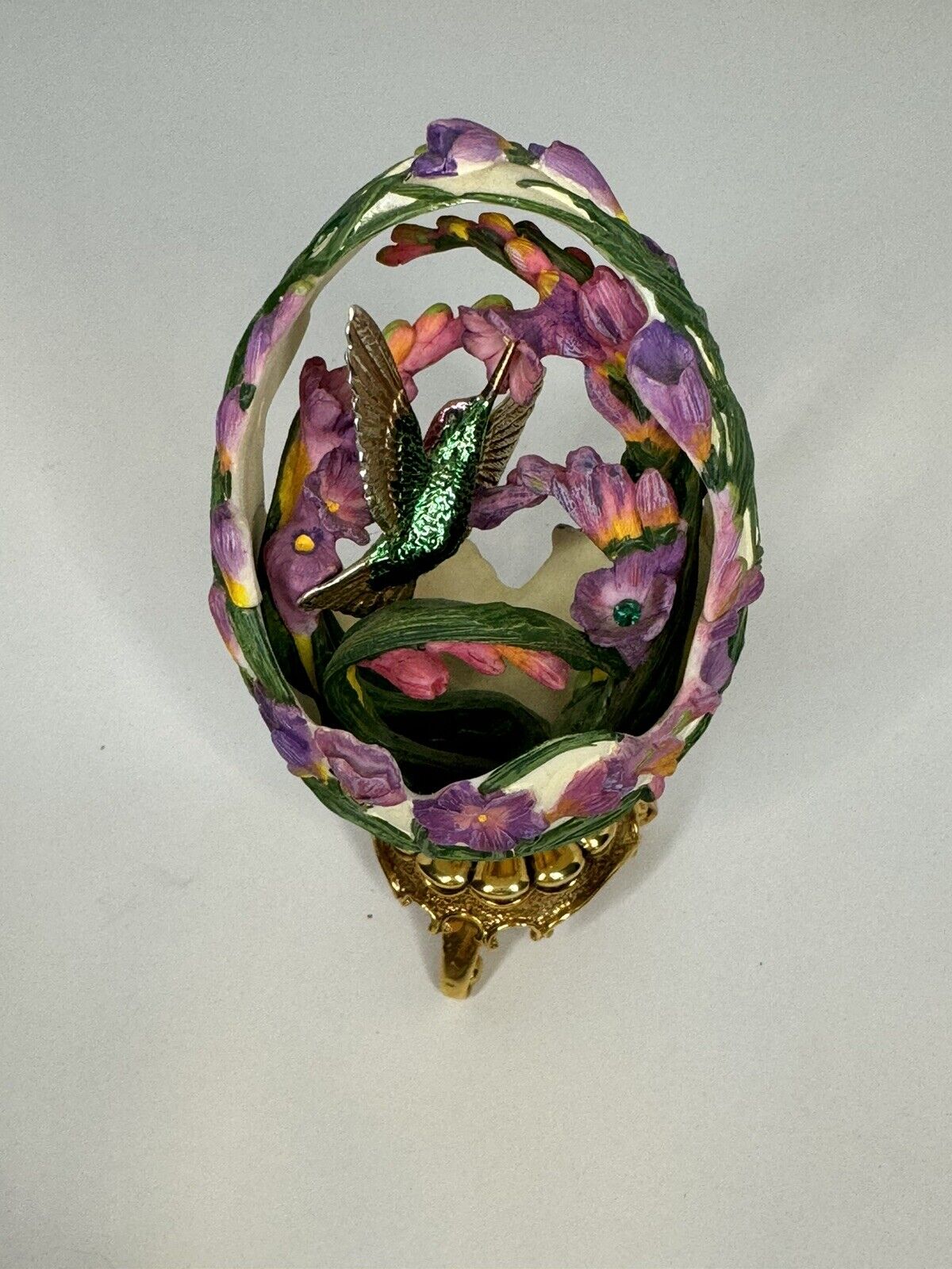 Franklin Mint House of Faberge Hummingbird Egg Jewels in the Garden W/Stand