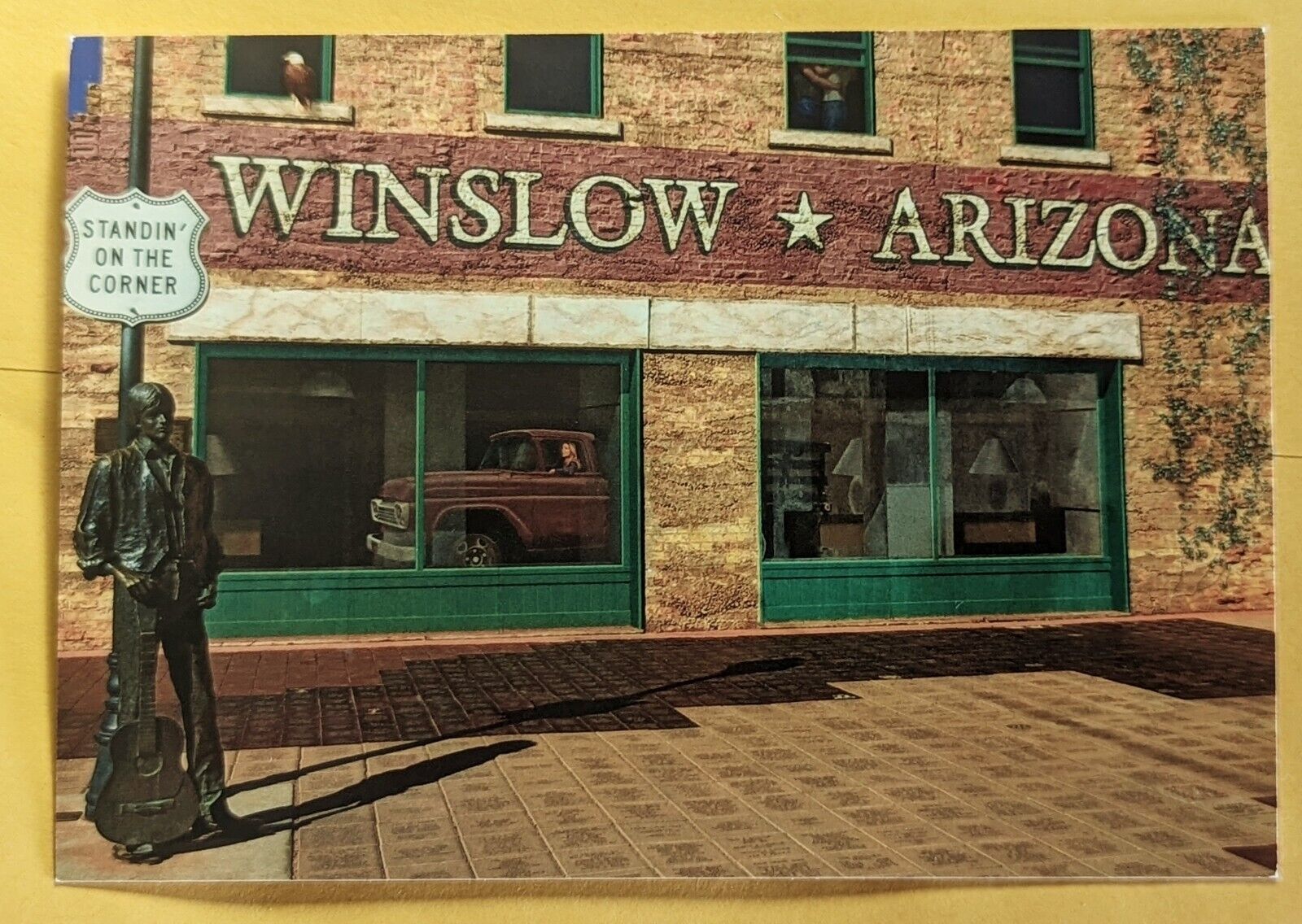  Postcard AZ: Standin' On The Corner. (Jackson Browne). Winslow. Arizona 