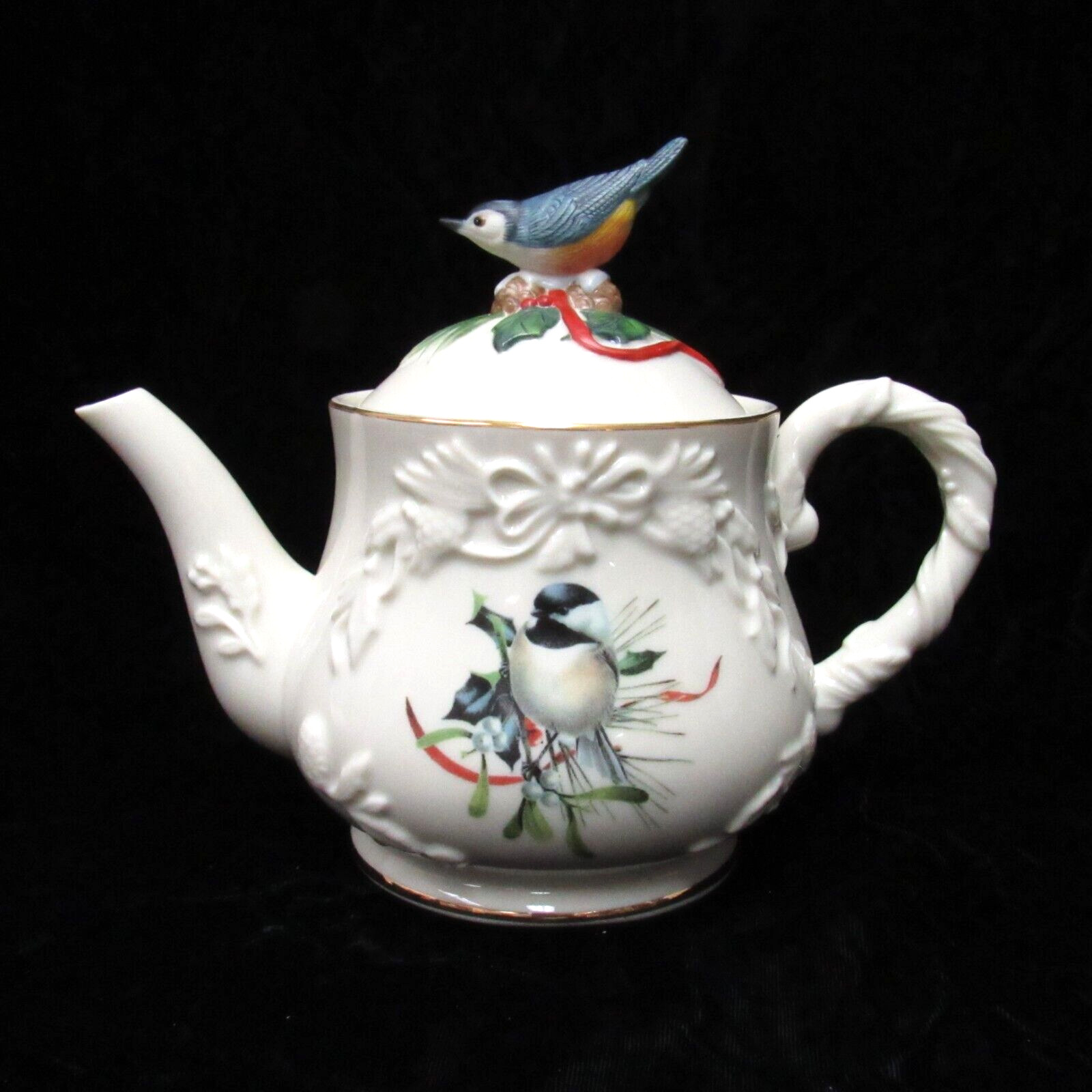 Lenox Winter Greetings Teapot With Bluebird On Lid & Pot Open Box