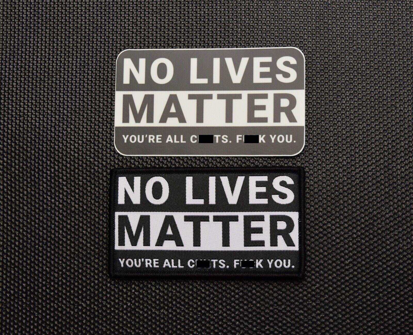 No Lives Matter Woven Uniform Patch Sticker Set B&W Parody NLM Hook Loop Backing