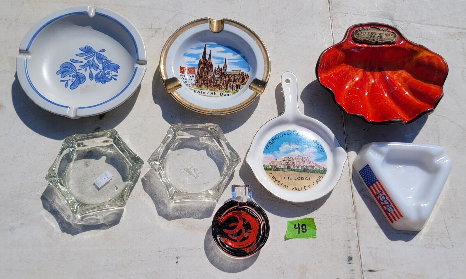 Lot Of 9 Vintage Ashtrays-Yellowstone-Pfaltzgraff-Wayne\'s Cafe and more