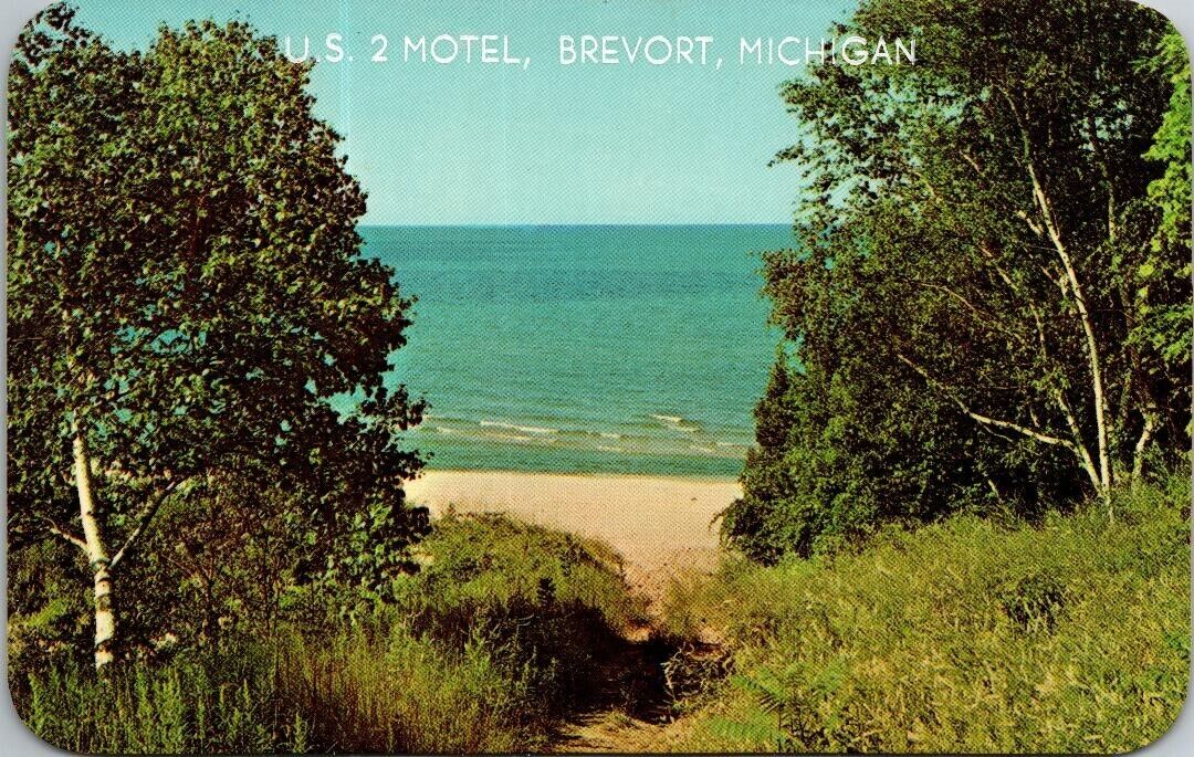 Lake Michigan ~ Brevort MI-Michigan, US Hwy 2 Motel, Vintage Postcard