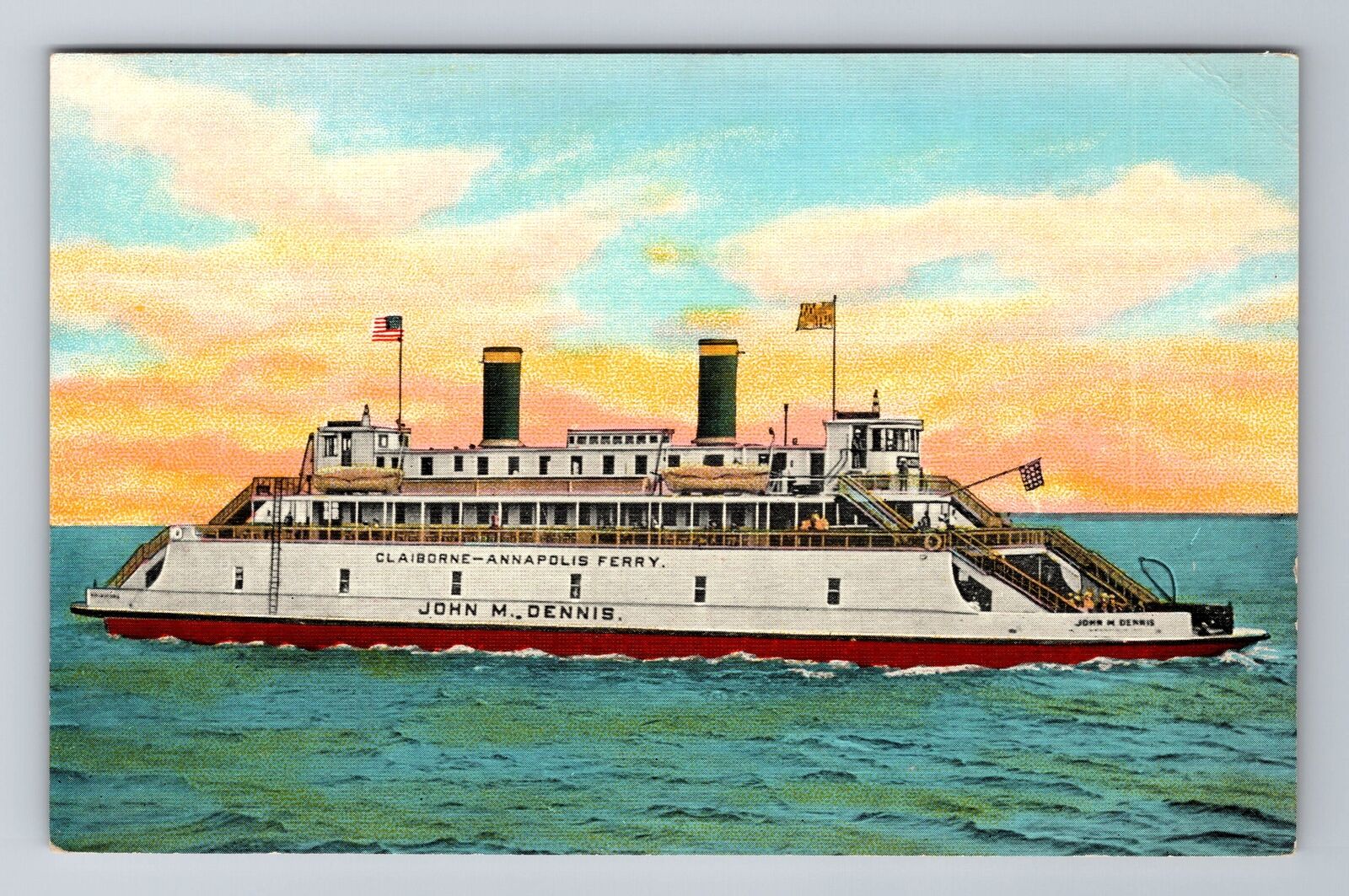 John M Dennis Ferry, Ships, Transportation, Antique Vintage Souvenir Postcard