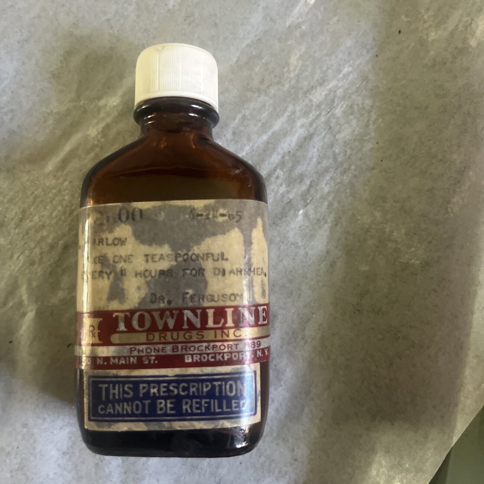 Antique Pharmacy Apothecary Brown Glass Bottle, Original Label