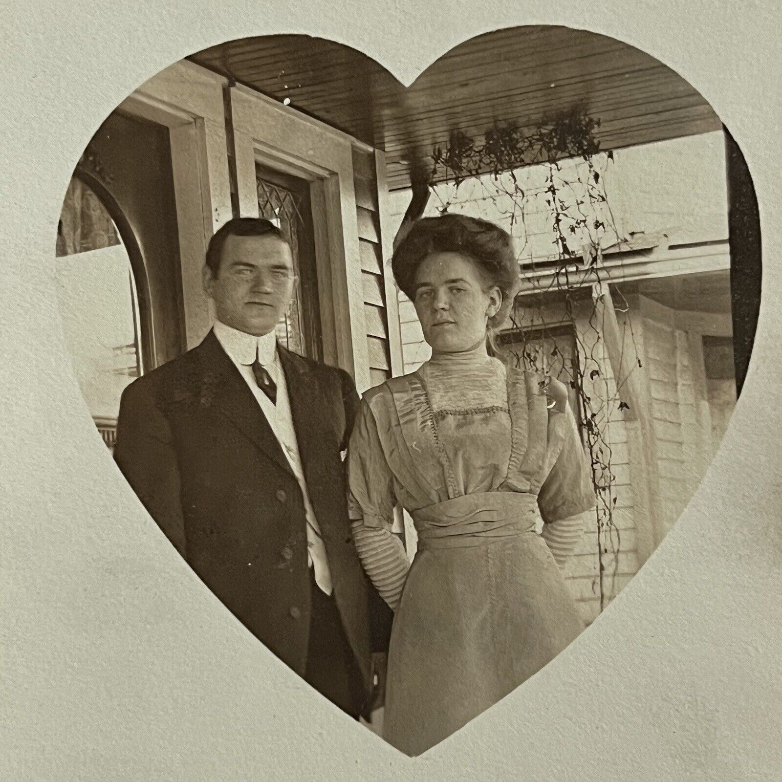 Vintage RPPC Real Photograph Postcard Lovely Couple Man & Woman Heart Effect