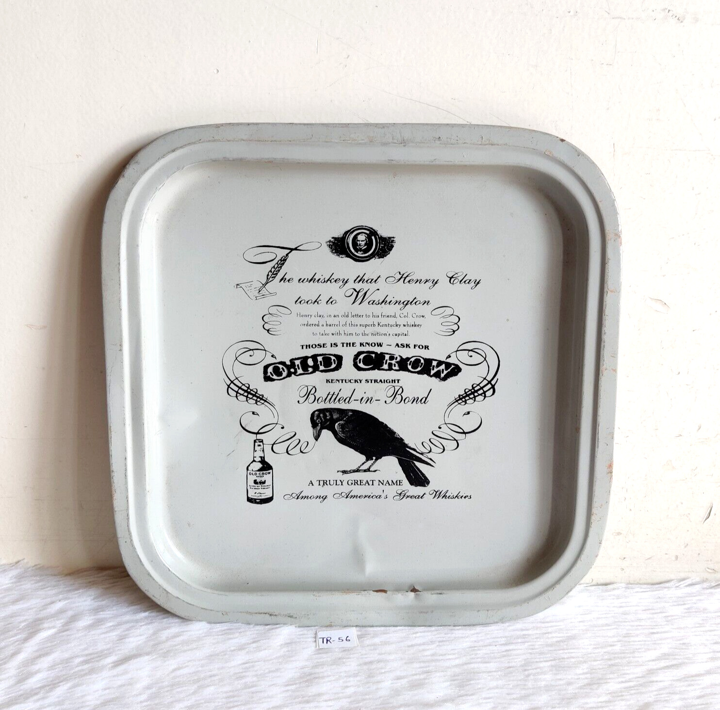 1950s Vintage Old Crow Whiskey Advertising Tin Tray Old Barware Collectible TR56