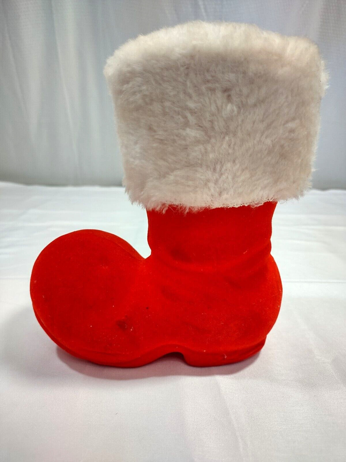 Vintage Christmas Santa Claus Flocked Boot Candy Cane Holder Styrofoam  7\