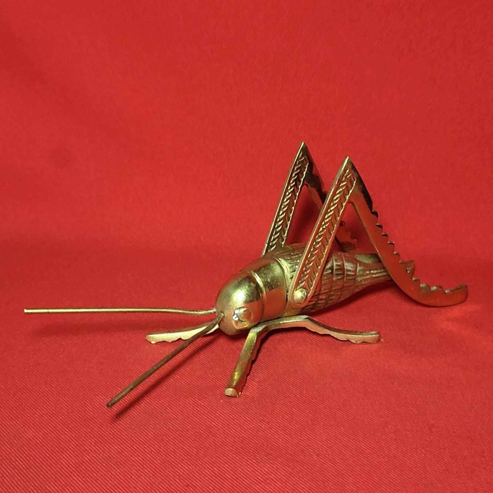 Vintage Solid Brass Cricket Grasshopper Insect Sculpture Paperweight Home Decor