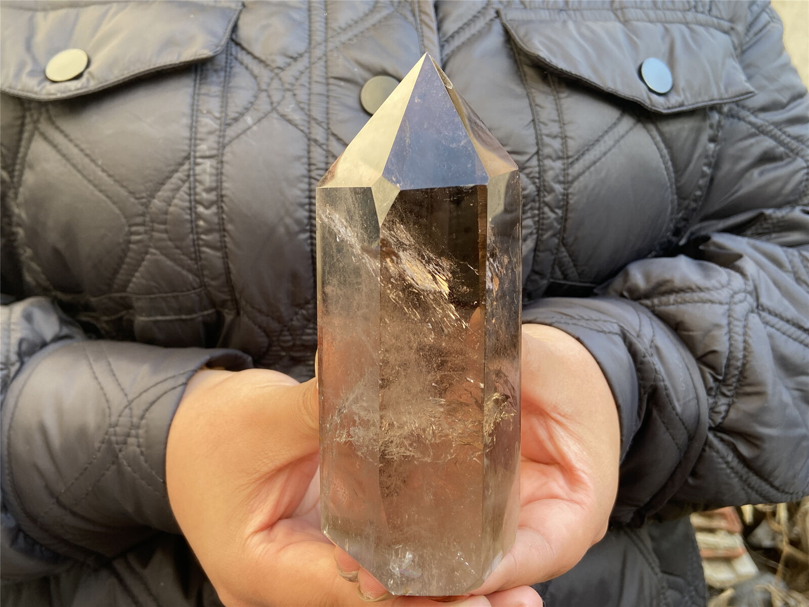 1.18LB top natural smoky quartz obelisk crystal point wand healing MXA5210