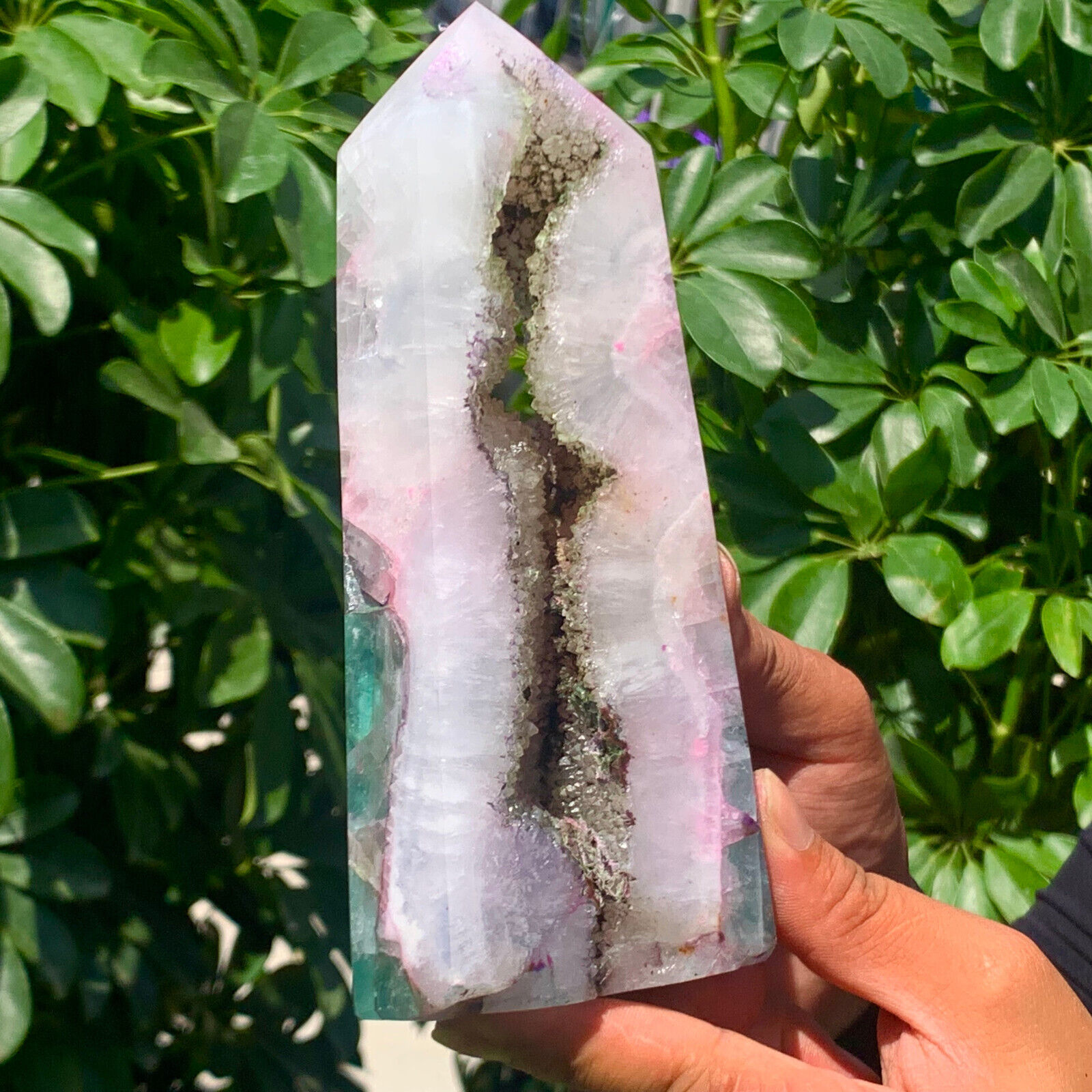 2.36LB Natural colour Fluorite Crystal obelisk crystal wand healing stan