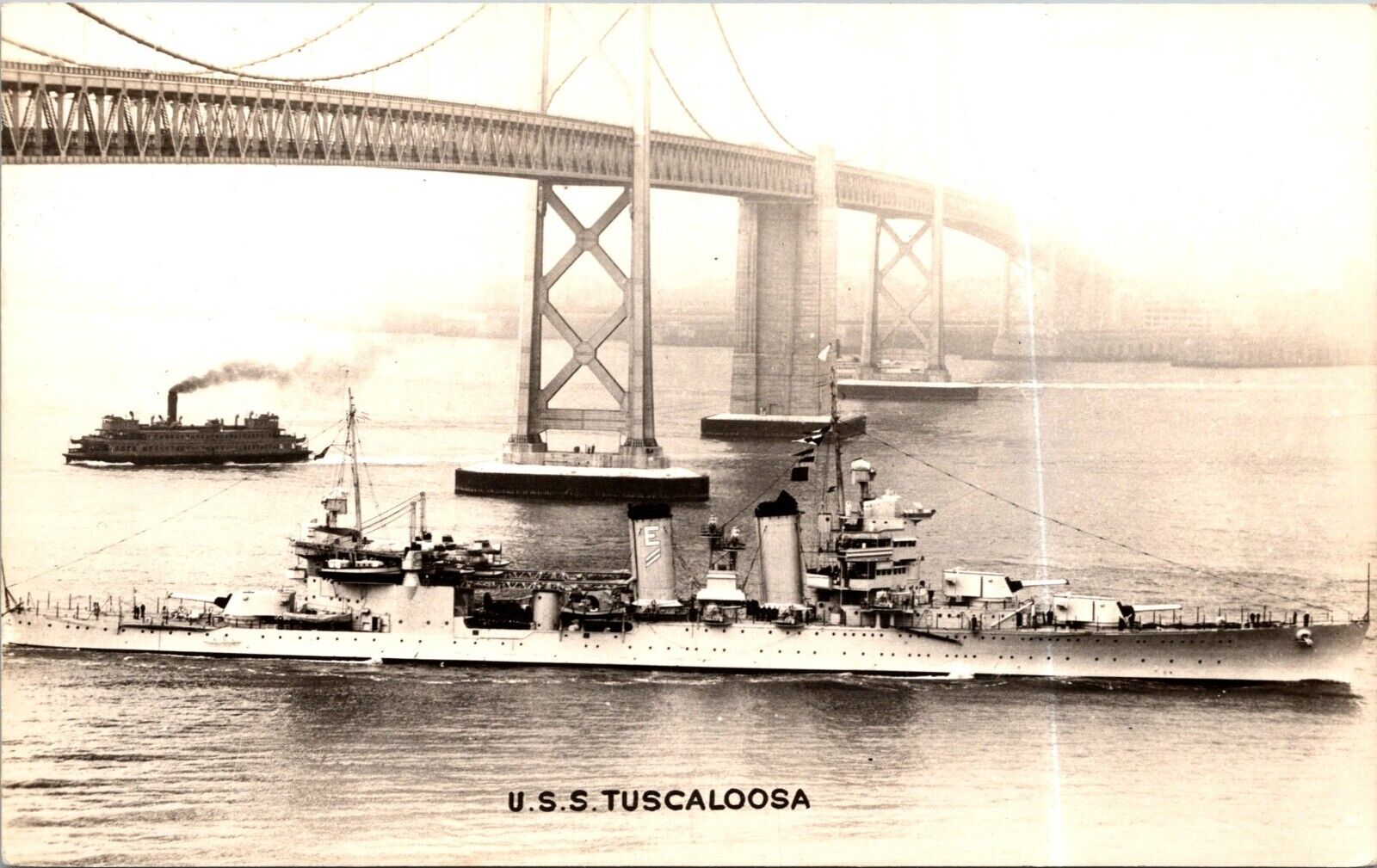 WW2 US Navy Ship RPPC Postcard USS Tuscaloosa CA-37 Cruiser SF