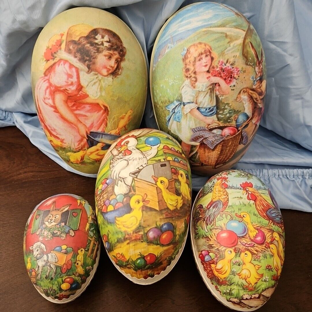 ANTIQUE German Made Easter paper papier mache egg candy containers 12