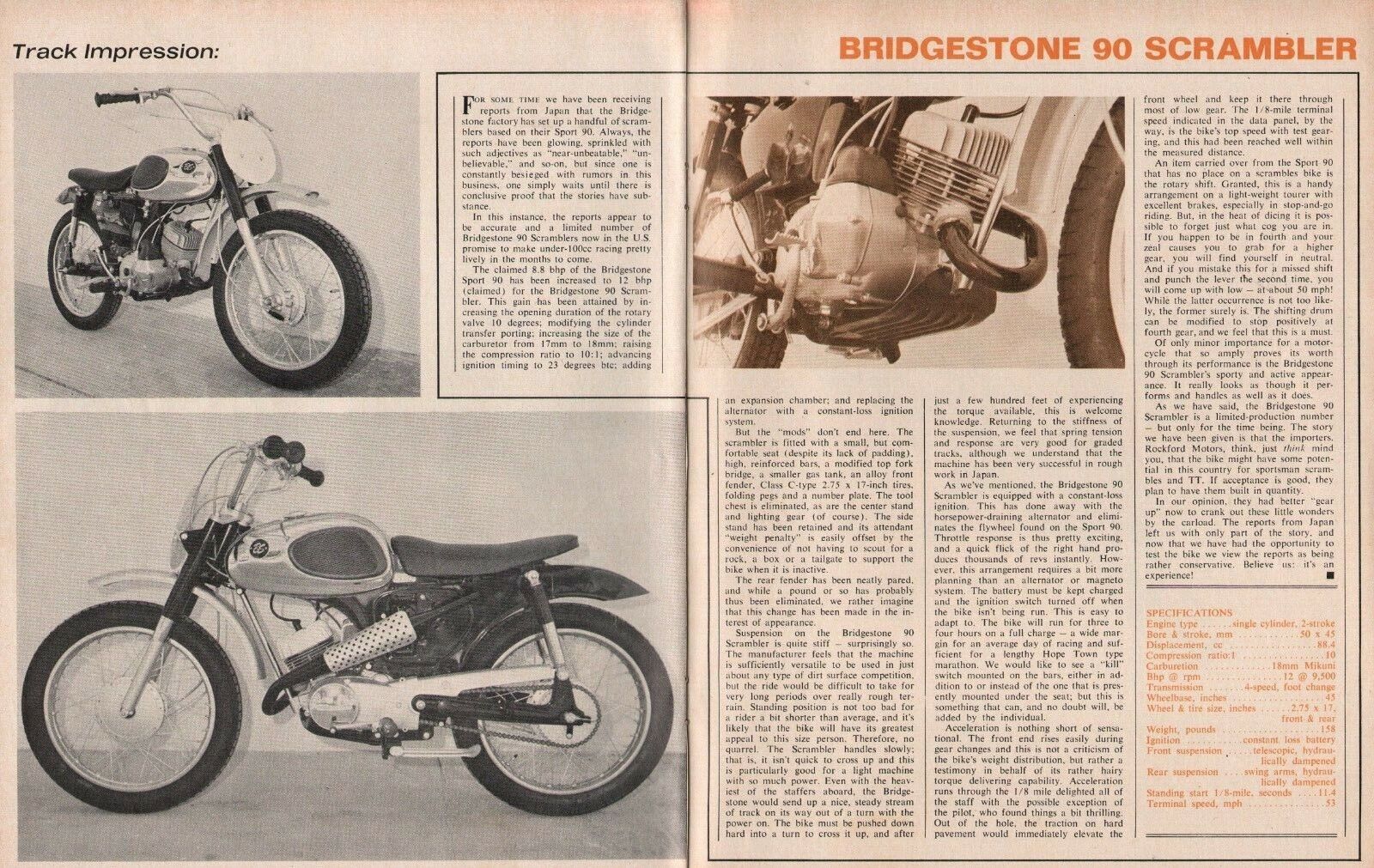 1966 Bridgestone 90 Scrambler - 2-Page Vintage Motorcycle Article