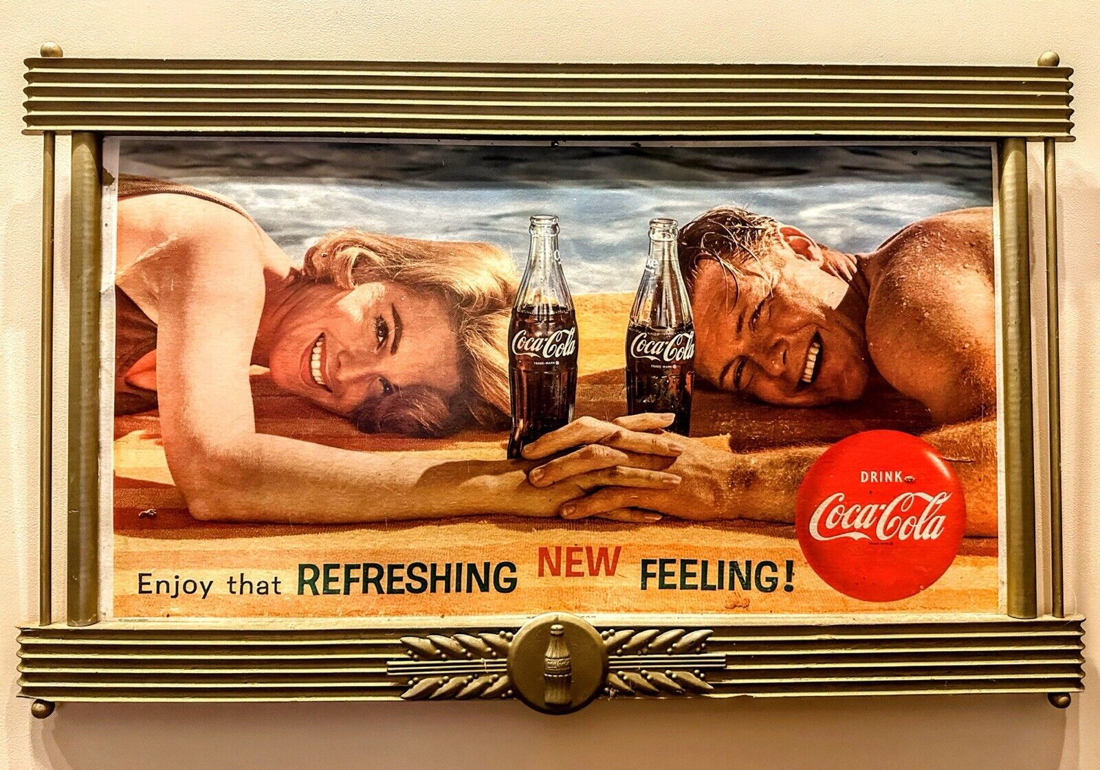 RARE 1960 Coca-Cola Double-Sided Cardboard Litho Sign & Kay Displays 1940s Frame