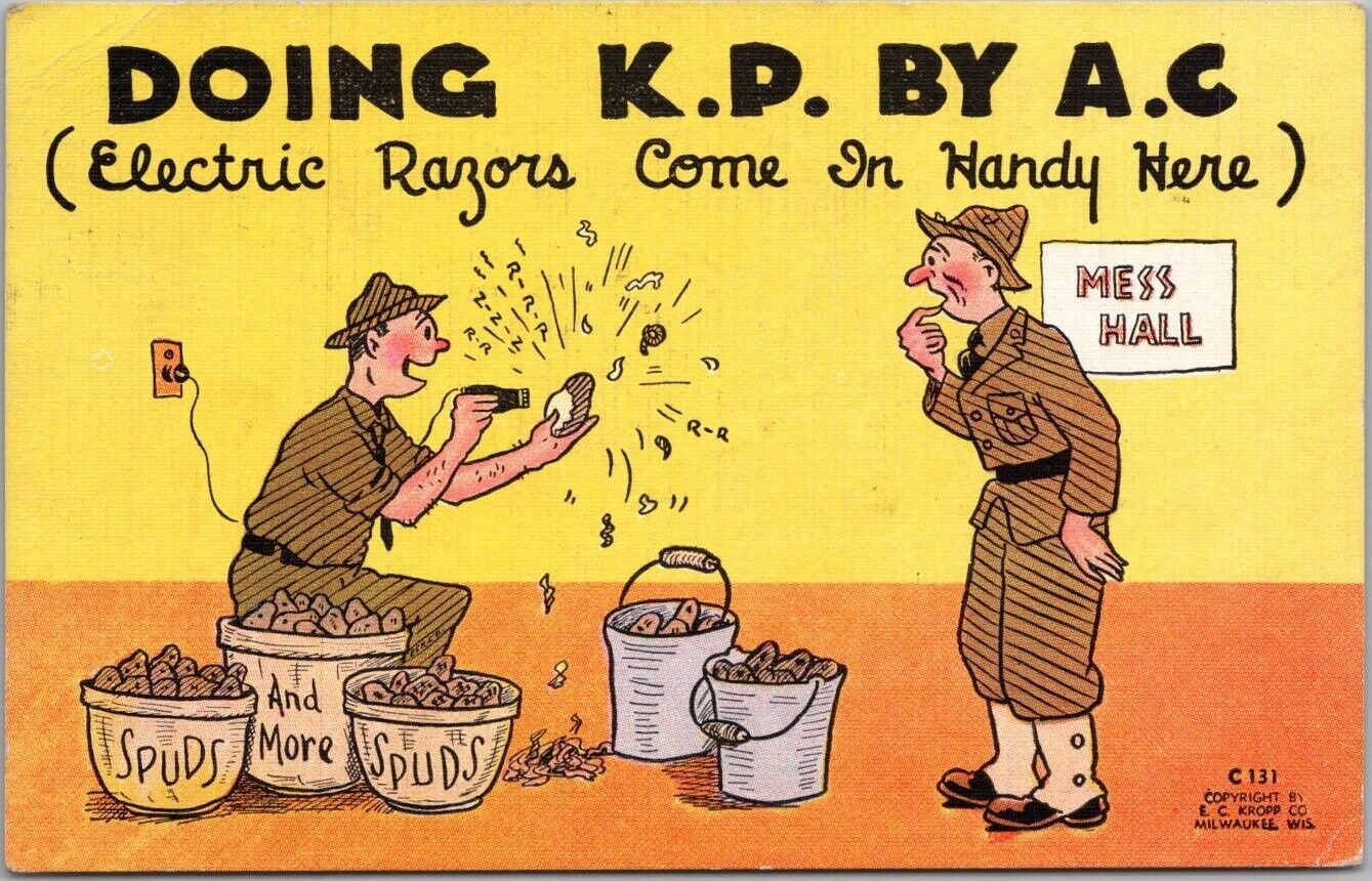 c1940s WWII Comic Military Greetings Postcard 
