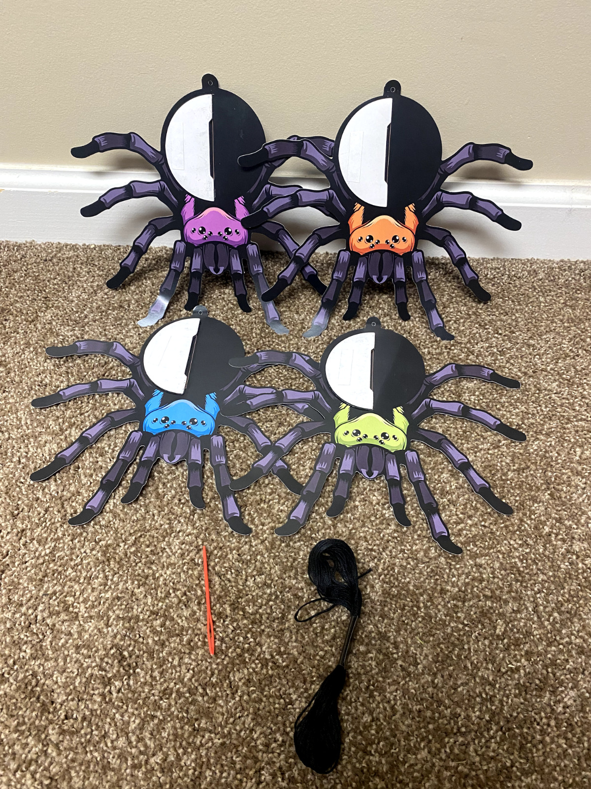 Set of 4 Halloween Double Sided Hanging SPIDER Cardboard Die Cut Honeycomb