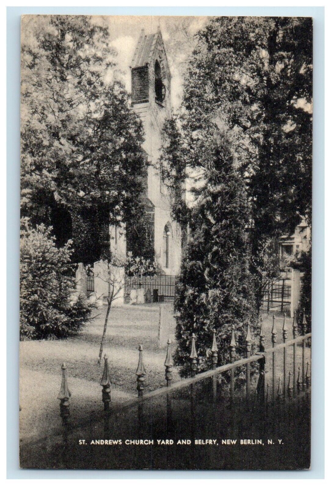 c1940's St. Andrews Church Yard And Belry New Berlin New York NY Postcard