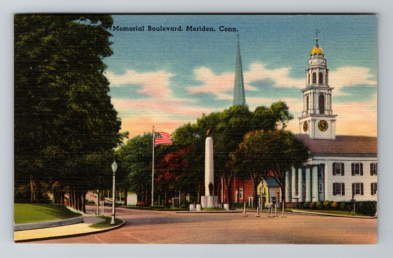 Meriden CT-Connecticut, Memorial Boulevard, Antique Vintage Souvenir Postcard