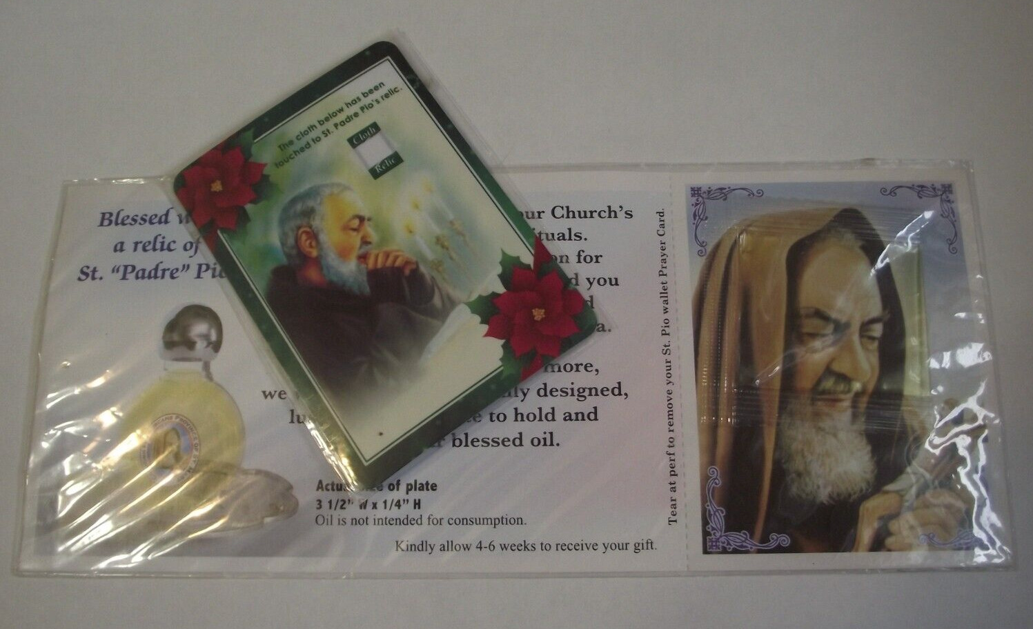 Patron Adolescents St Saint Padre Pio pocket relic prayer card lot hardened oil