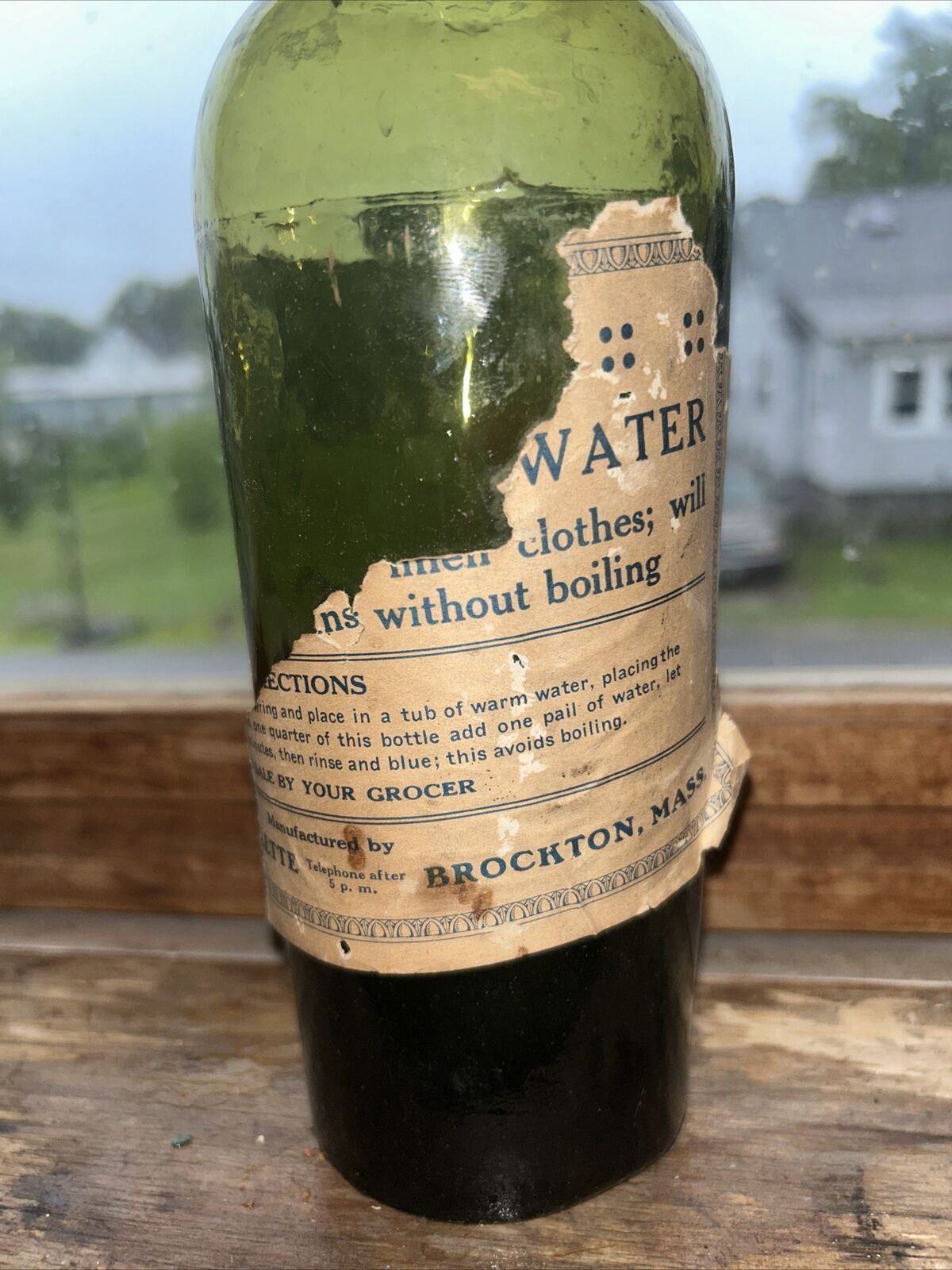 Antique Alive Green Brockton MA Half Labelled Pontiled Bottle