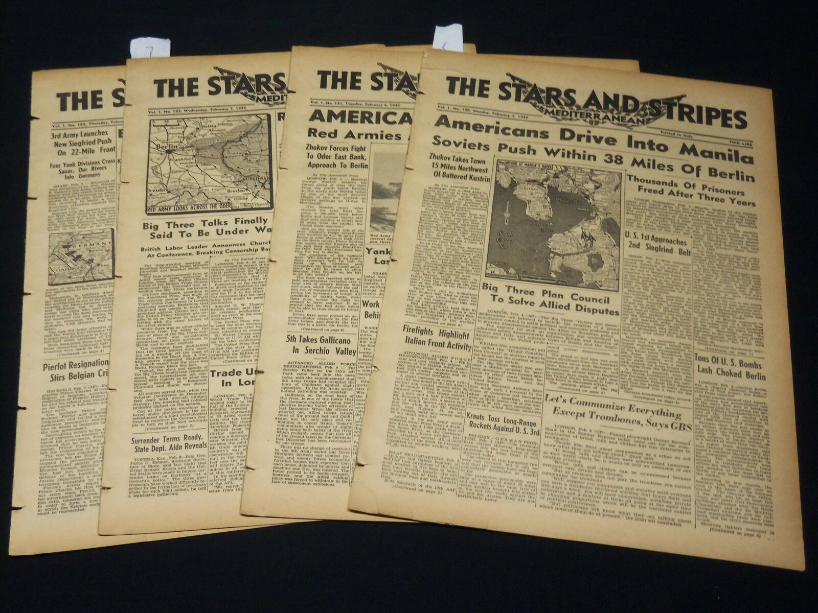 1945 STARS AND STRIPES NEWSPAPER LOT OF 4 ISSUES - PRINTED IN ITALY - NP 4943