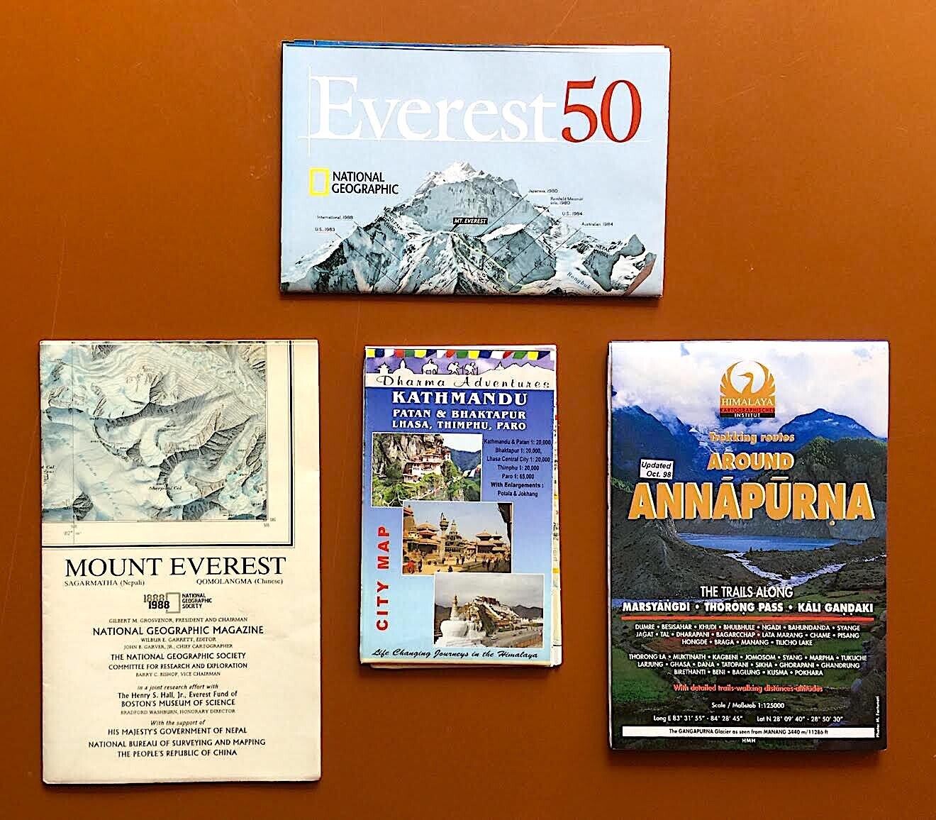 Maps, Guides for Nepal/Tibet/Bhutan: Kathmandu, Lhasa, Thimphu, Annapurna, Mt Ev