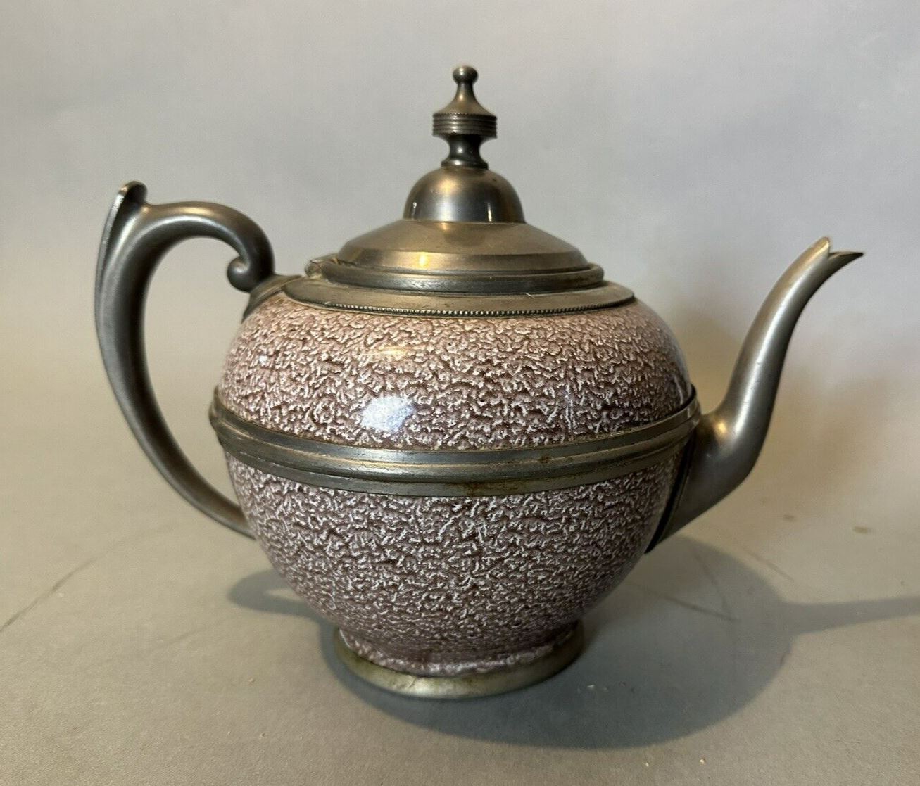 Primitive Antique Country Enamel or Granite Ware Sponge Decorated Teapot