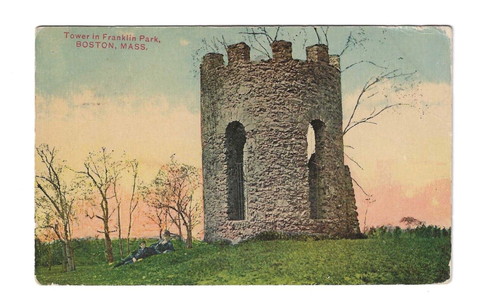 Old Stone Mill Tower Franklin Park Boston MA Antique Postcard Posted 1911