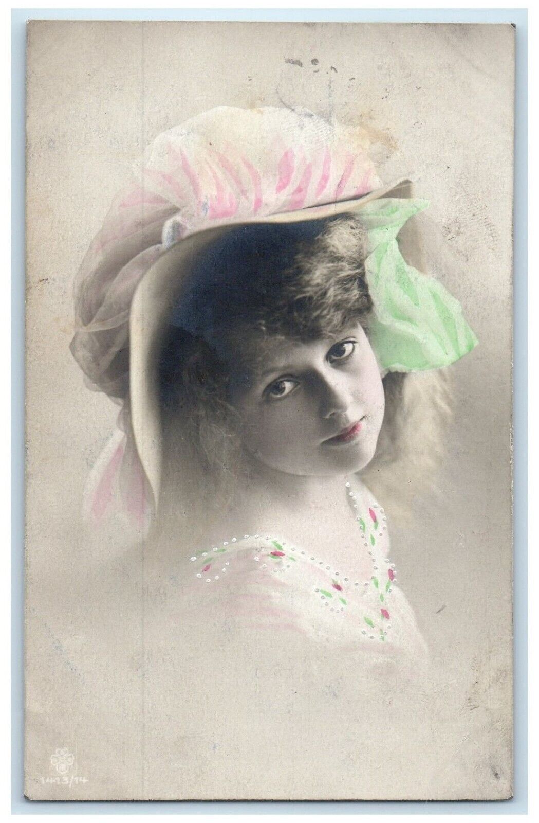 c1910\'s Pretty Girl Big Hat Studio Portrait Wahpeton ND RPPC Photo Postcard