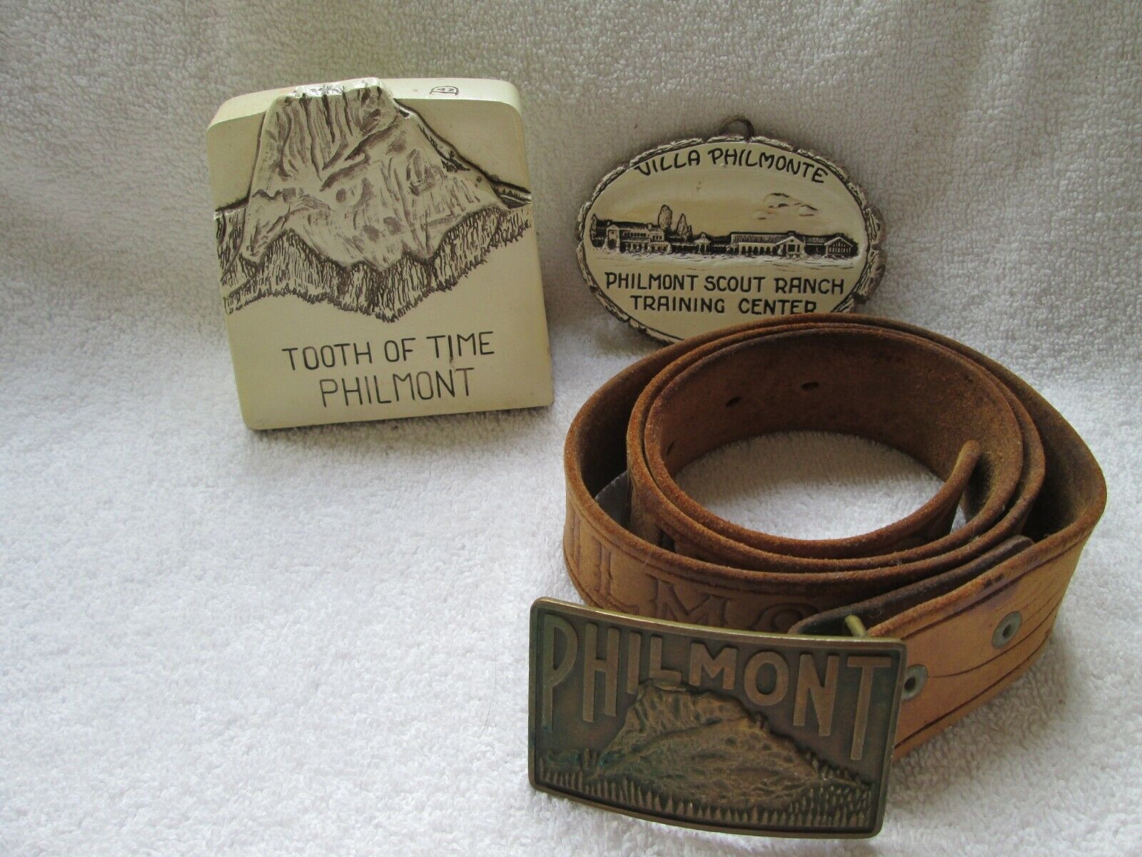 Philmont belt & buckle, Cimarron, N.Mexico, Philmont scout ranch, tooth/Philmont