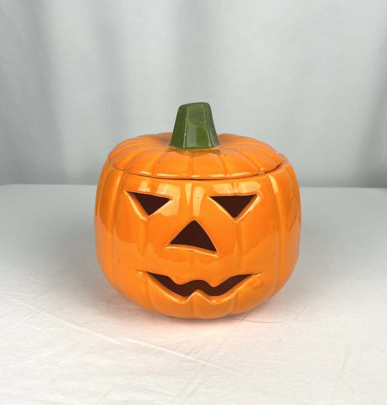 Vintage Ceramic Halloween Pumpkin Jack O Lantern Candle Holder Marcia Ceramics