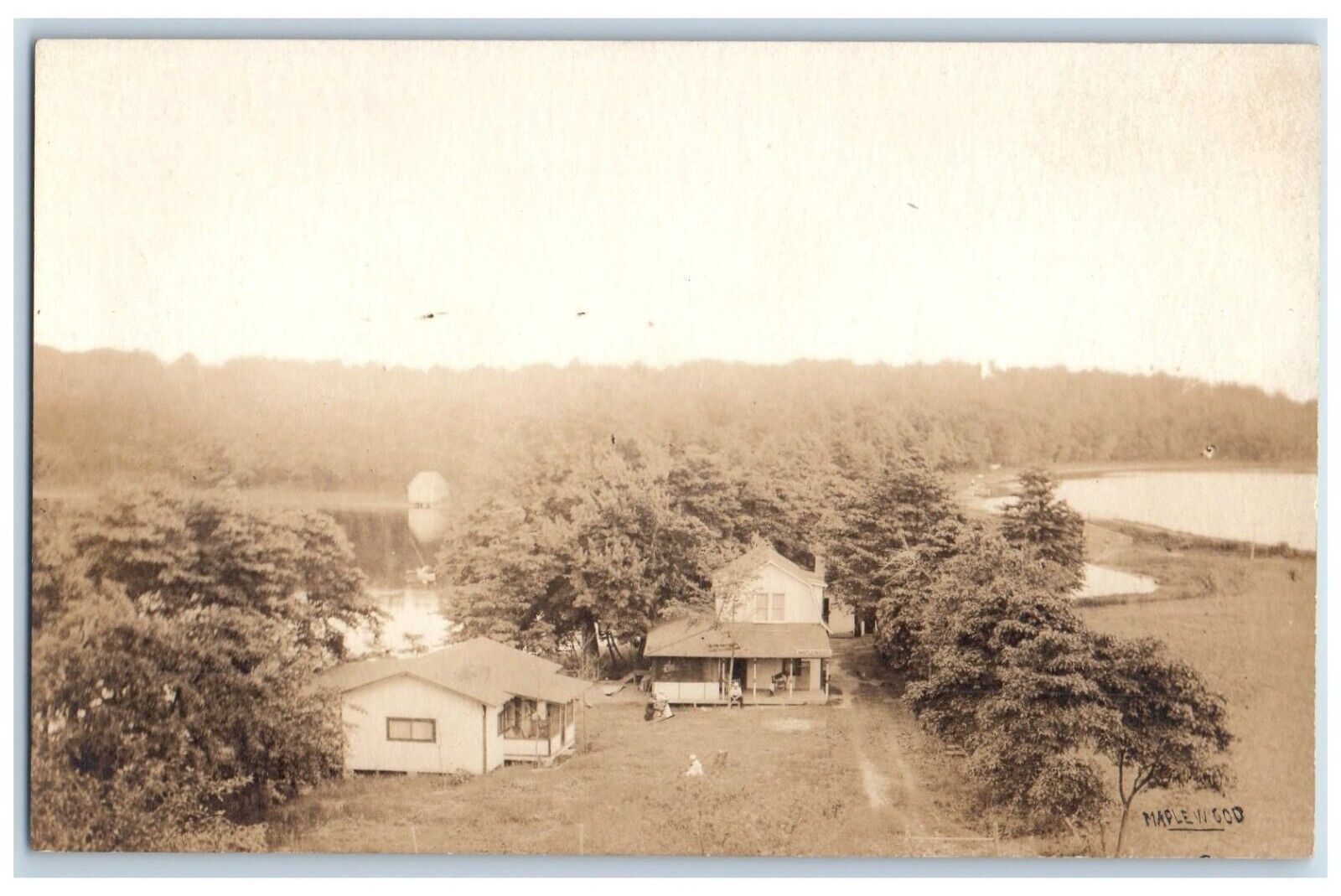 c1920's Bird's Eye View Maplewood Sister Lakes Michigan MI RPPC Photo Postcard
