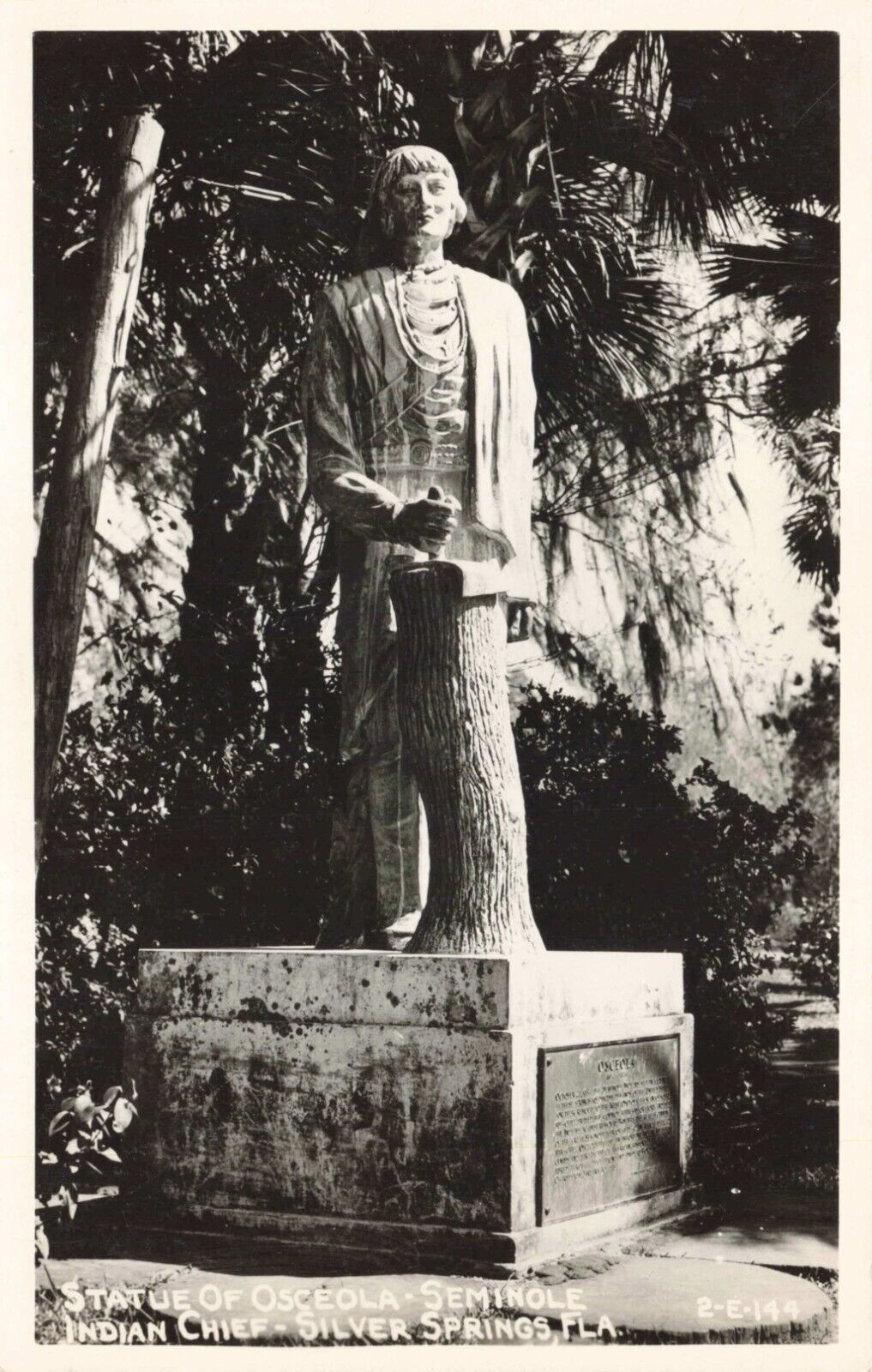 Postcard RPPC FL Silver Springs Seminole Indian Chief Statue of Osceola