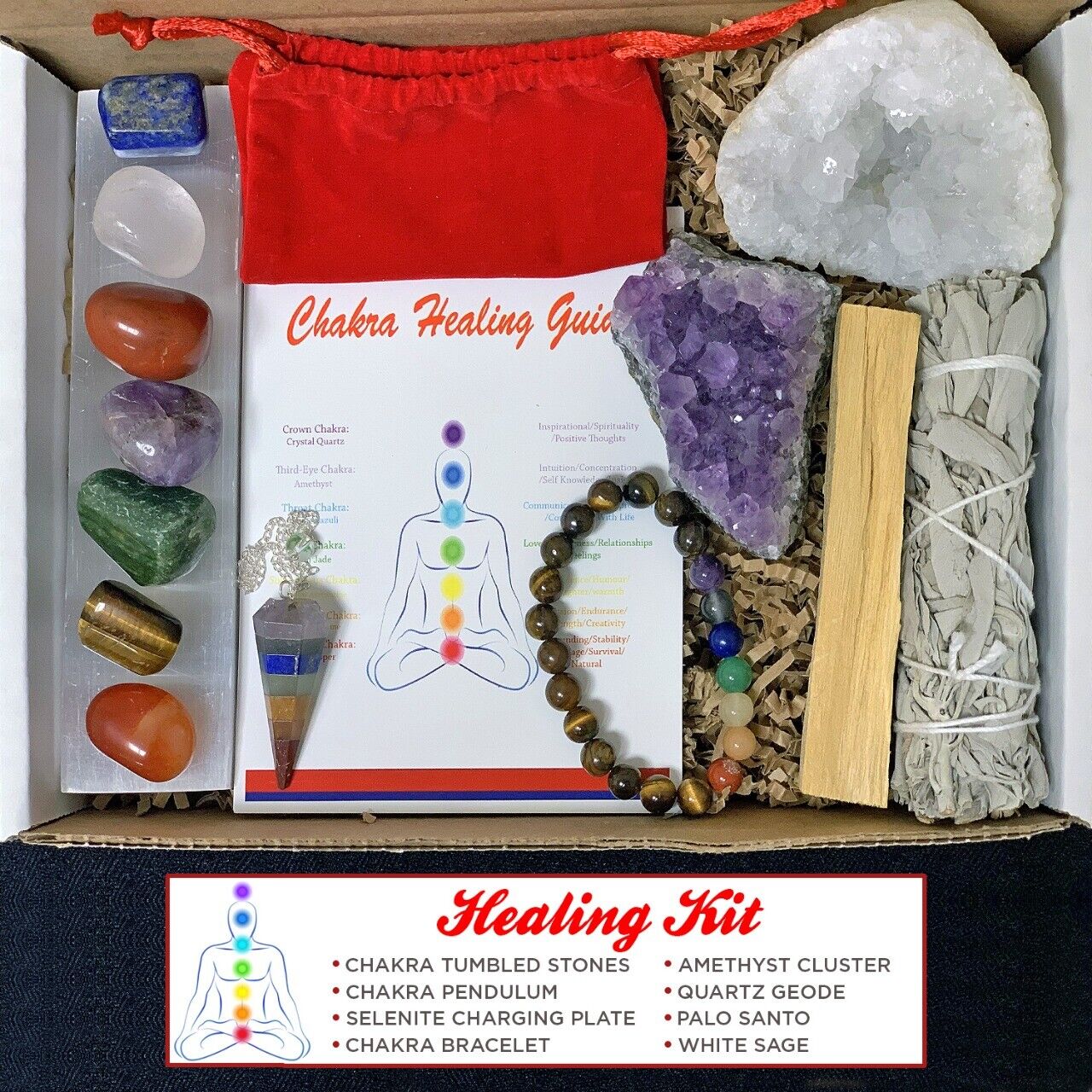 14 Pieces Healing Crystals Kit, Chakra Stones, White Sage, Palo Santo & More