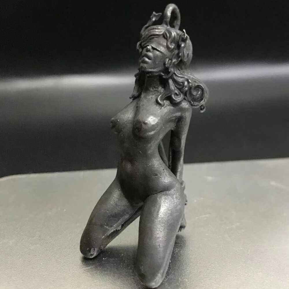 Blindfolded Bondage Woman Slave Girl Statue Black Brass Figurines Body Art