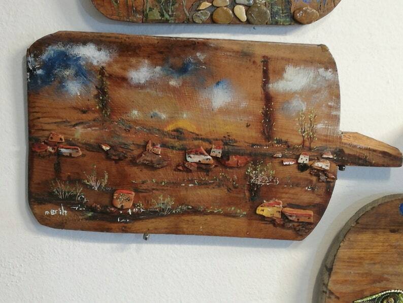 Anatolian village oil painting old wooden bread board kitchen house stones decor