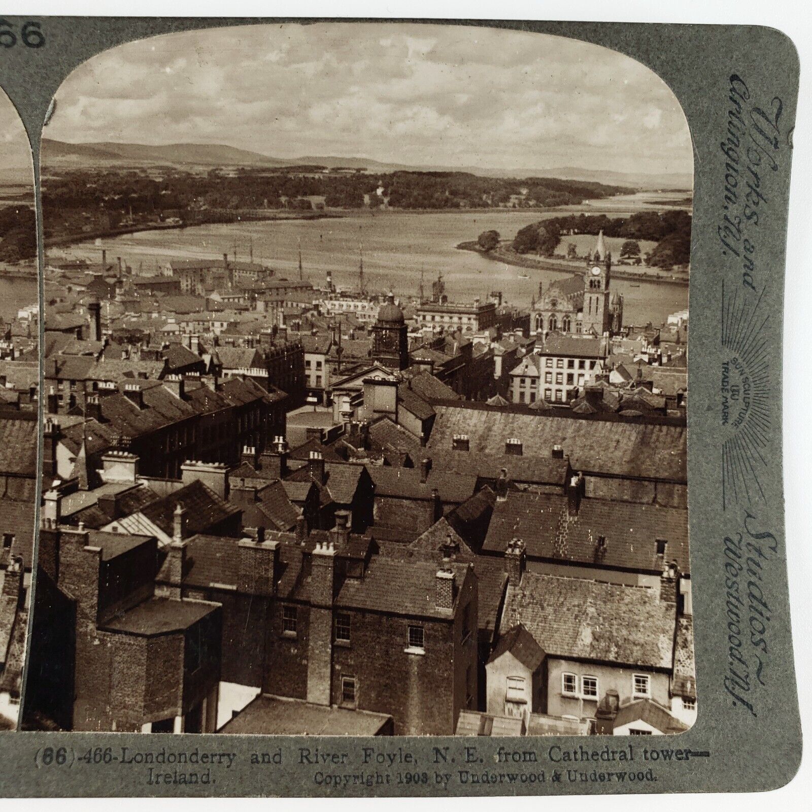 Derry Northern Ireland from Tower Stereoview c1903 River Foyle & Rooftops B2123